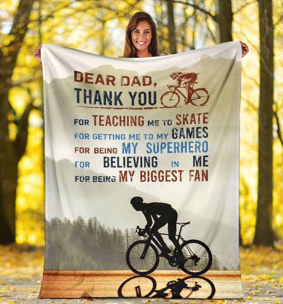 Cycling Dad Thank You For Teaching Me Blanket Gift For Dad Cycling Lovers Father's Day Birthday Gift Home Decor Bedding Couch Sofa Soft and Comfy Cozy