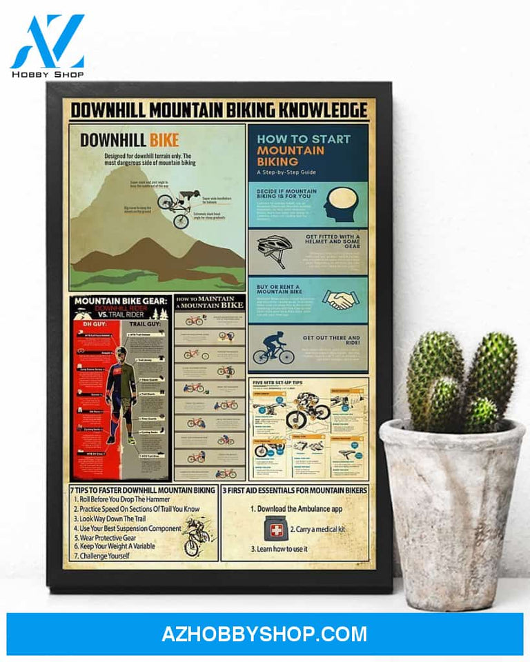 Cycling Downhill Mountain Biking Knowledge Vertical Canvas Wall Art, Wall Decor Visual Art