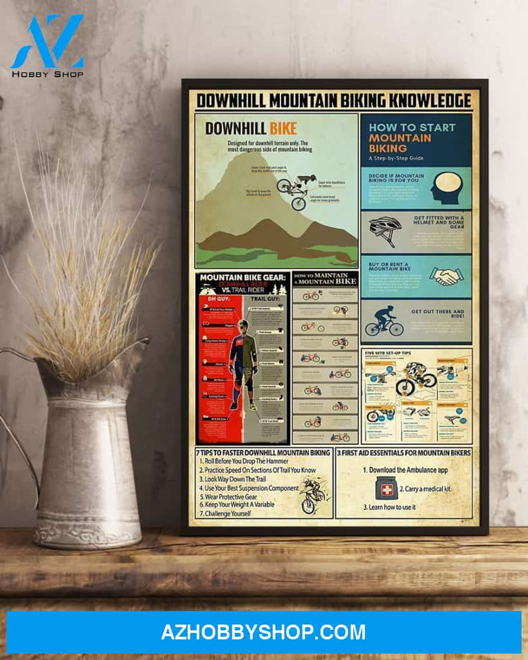 Cycling Downhill Mountain Biking Knowledge Vertical Canvas Wall Art, Wall Decor Visual Art