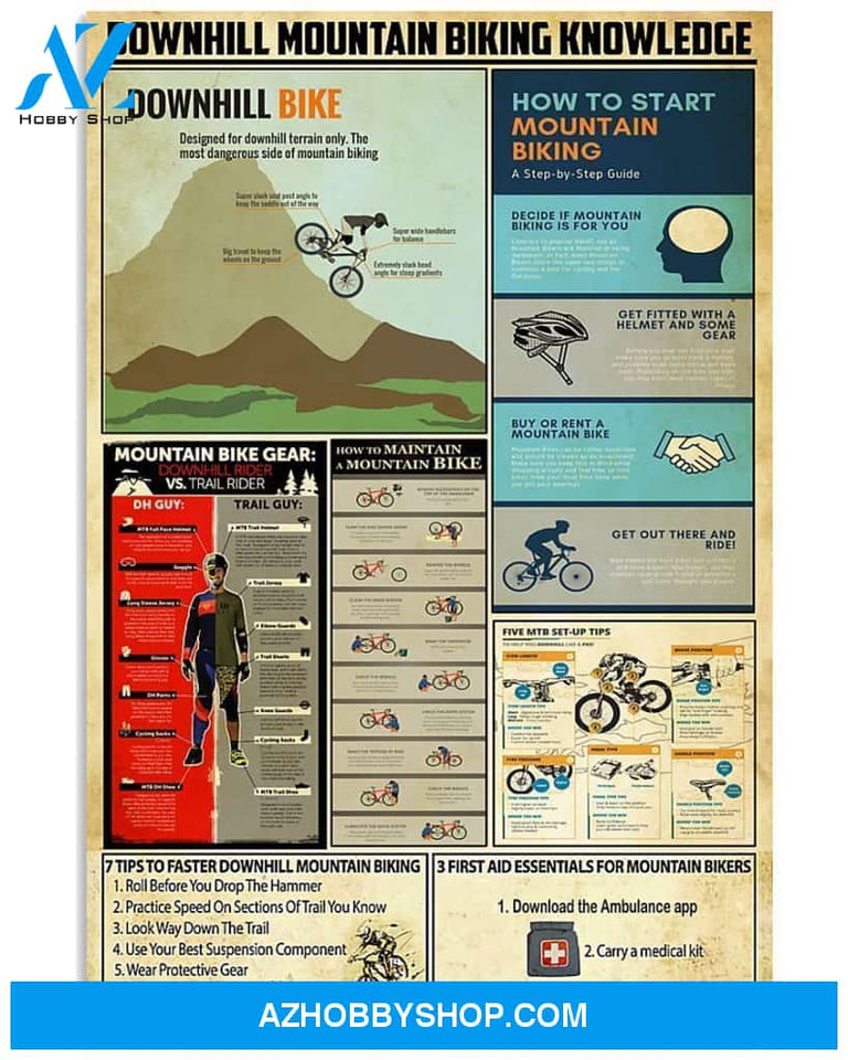 Cycling Downhill Mountain Biking Knowledge Vertical Canvas Wall Art, Wall Decor Visual Art