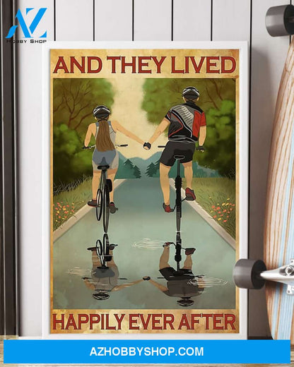 Cycling Happily Ever After Vertical Canvas Art Prints, Wall Decor Visual Art