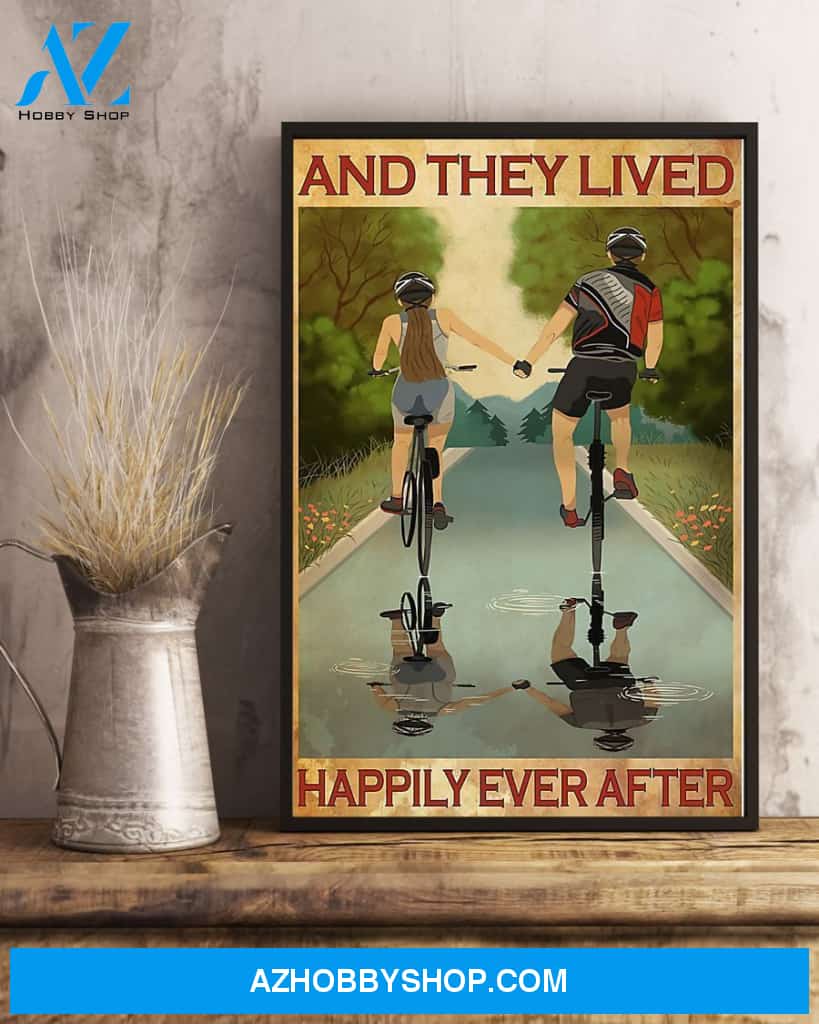 Cycling Happily Ever After Vertical Canvas Art Prints, Wall Decor Visual Art