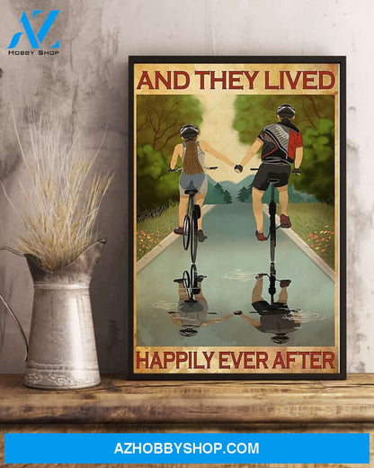 Cycling Happily Ever After Vertical Canvas Art Prints, Wall Decor Visual Art