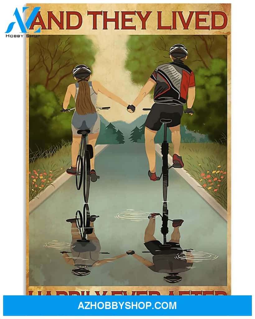 Cycling Happily Ever After Vertical Canvas Art Prints, Wall Decor Visual Art