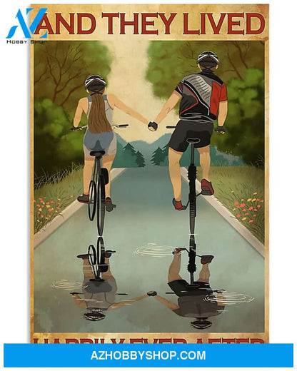 Cycling Happily Ever After Vertical Canvas Art Prints, Wall Decor Visual Art