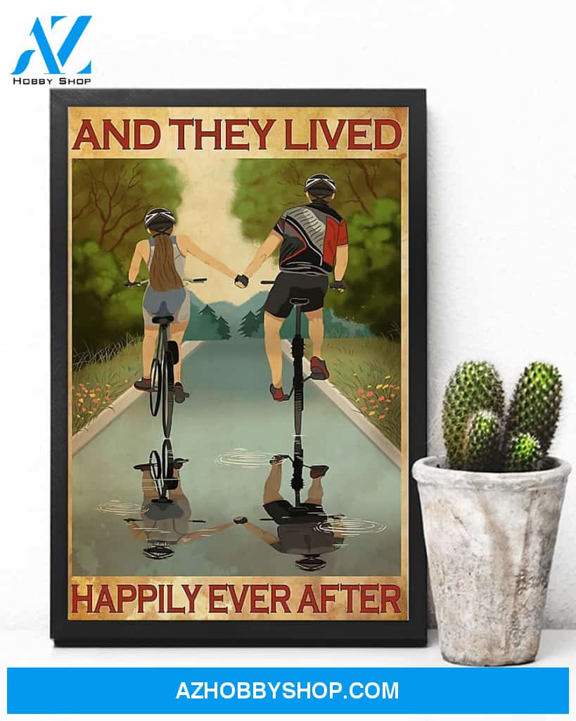 Cycling Happily Ever After Vertical Canvas Art Prints, Wall Decor Visual Art