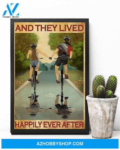 Cycling Happily Ever After Vertical Canvas Art Prints, Wall Decor Visual Art