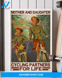 Cycling Mother And Daughter Vertical Wall Hanging, Wall Decor Visual Art