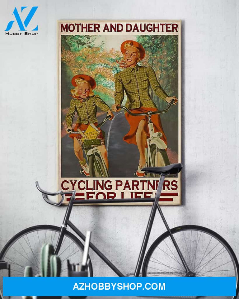Cycling Mother And Daughter Vertical Wall Hanging, Wall Decor Visual Art