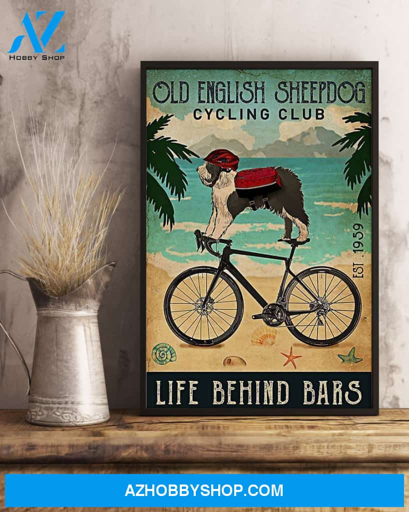 Cycling Old English Sheepdog Cycling Club Vertical Canvas Wall Art, Wall Decor Visual Art