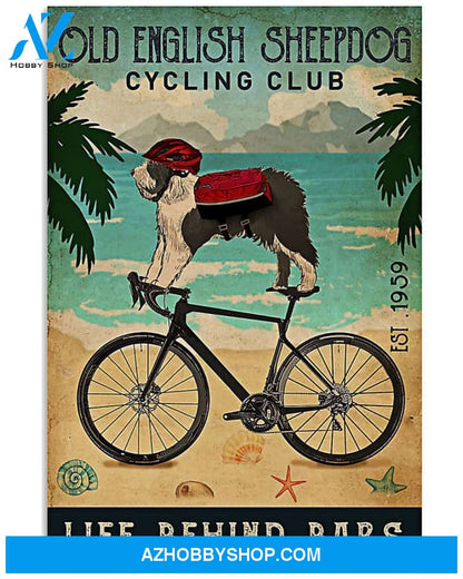 Cycling Old English Sheepdog Cycling Club Vertical Canvas Wall Art, Wall Decor Visual Art