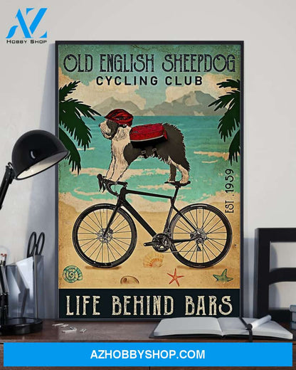 Cycling Old English Sheepdog Cycling Club Vertical Canvas Wall Art, Wall Decor Visual Art