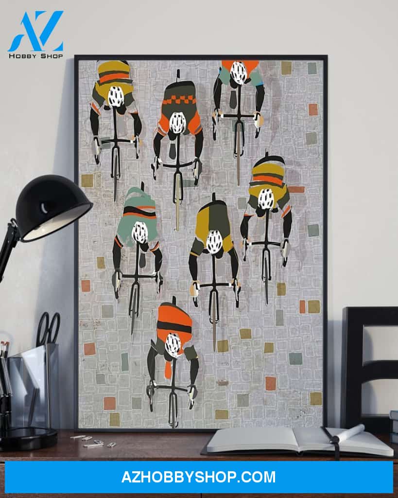 Cycling Over The Cobbles Vertical Canvas Wall Art, Wall Decor Visual Art