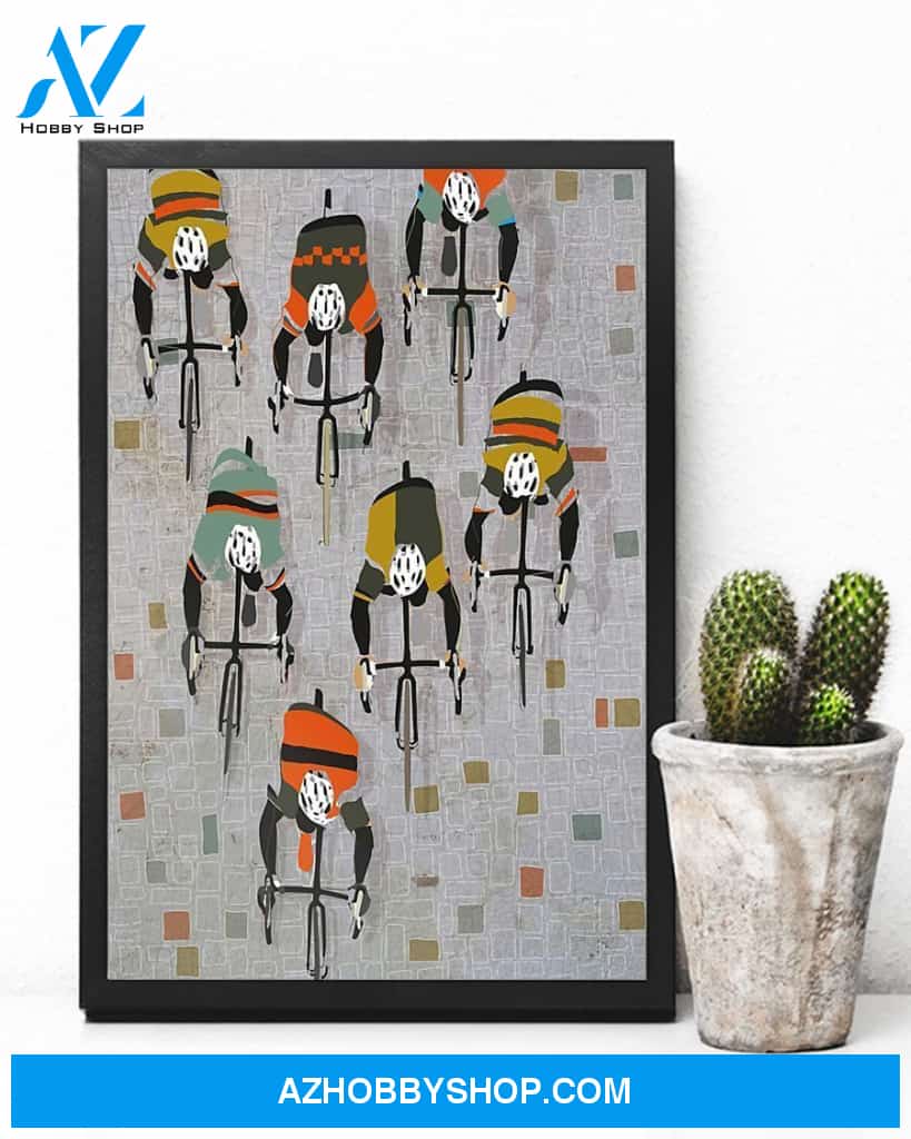 Cycling Over The Cobbles Vertical Canvas Wall Art, Wall Decor Visual Art