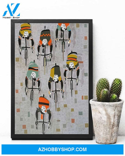 Cycling Over The Cobbles Vertical Canvas Wall Art, Wall Decor Visual Art