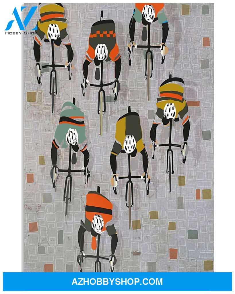 Cycling Over The Cobbles Vertical Canvas Wall Art, Wall Decor Visual Art