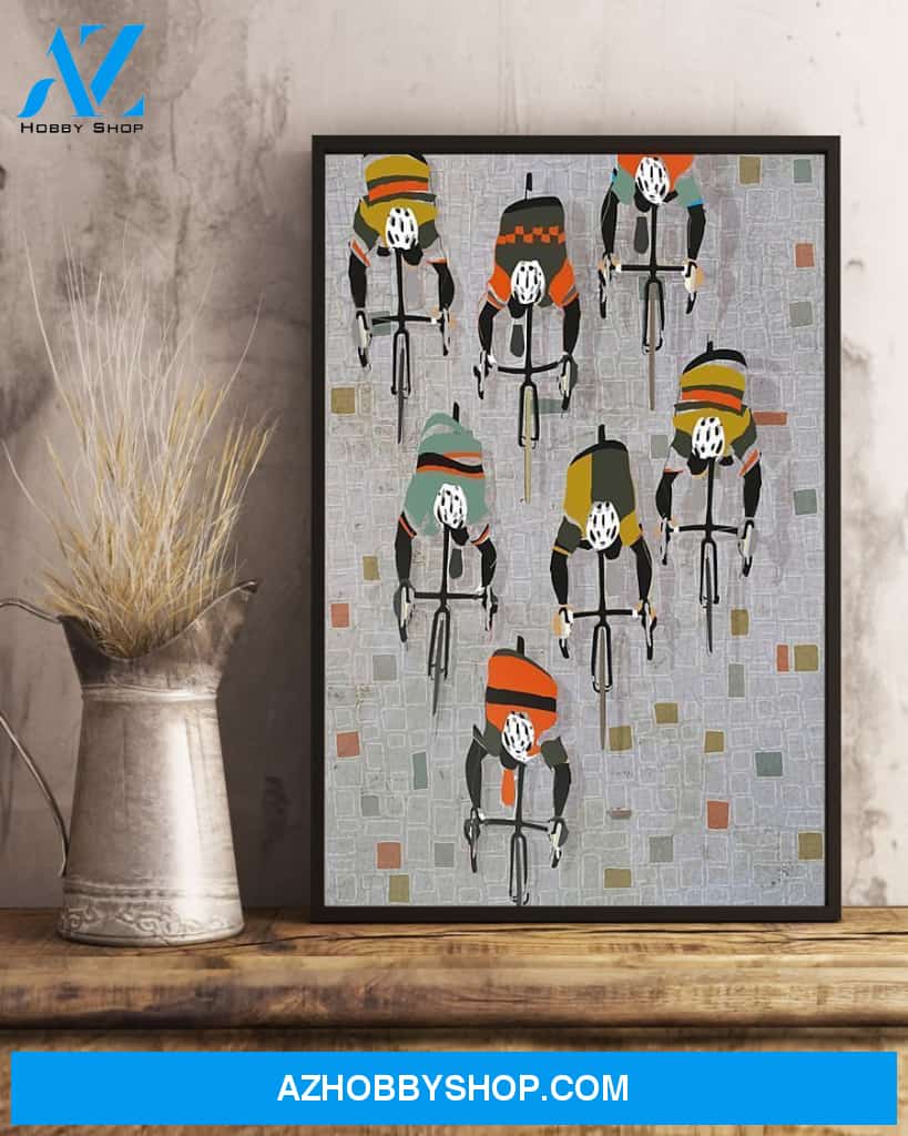 Cycling Over The Cobbles Vertical Canvas Wall Art, Wall Decor Visual Art