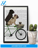 Cycling Pugs On Bicycle Vertical Canvas Wall Art, Wall Decor Visual Art