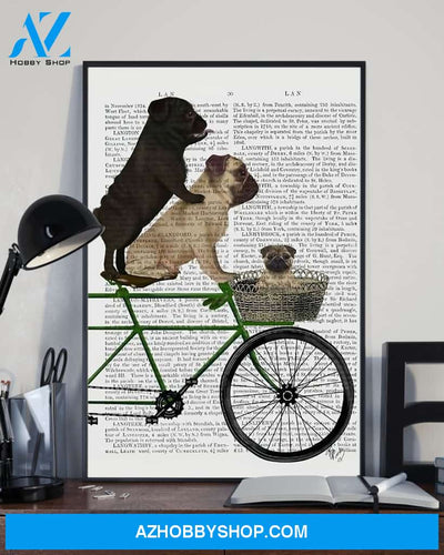Cycling Pugs On Bicycle Vertical Canvas Wall Art, Wall Decor Visual Art