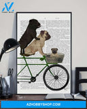 Cycling Pugs On Bicycle Vertical Canvas Wall Art, Wall Decor Visual Art