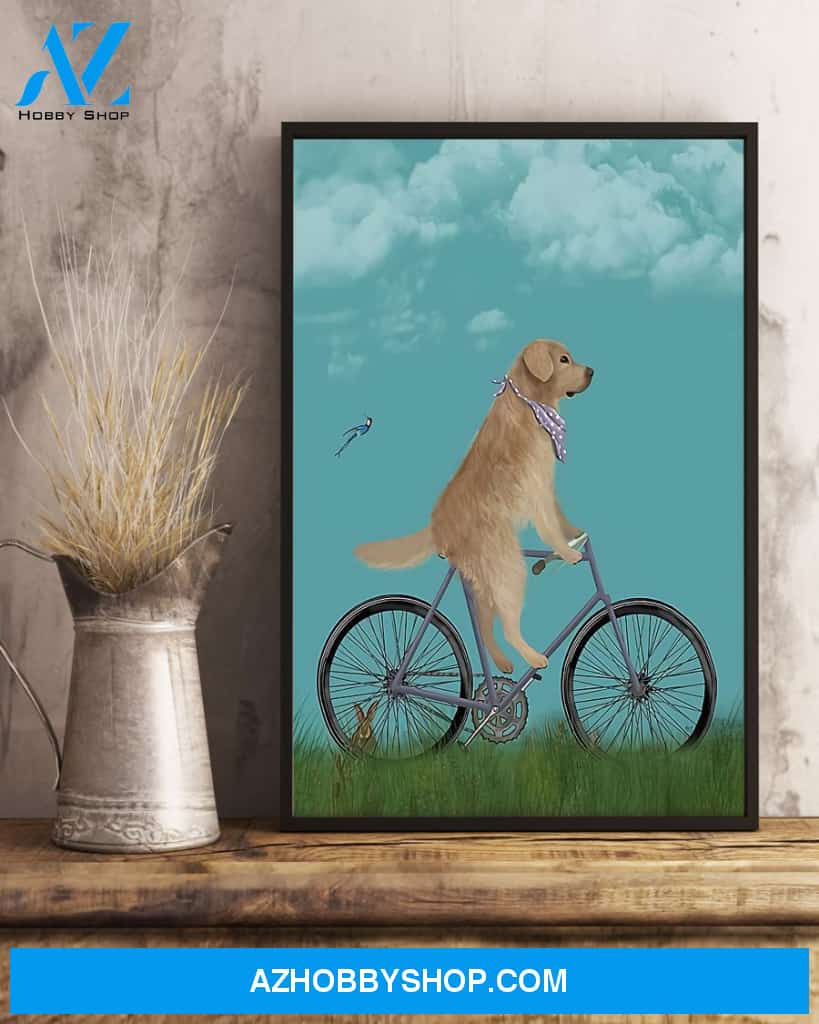 Cycling Retriever Vertical Art Canvas, Wall Decor Visual Art