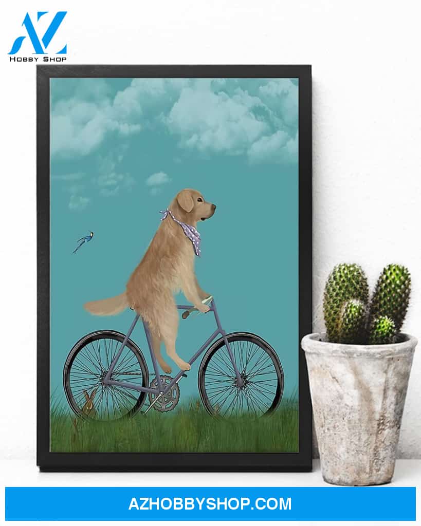 Cycling Retriever Vertical Art Canvas, Wall Decor Visual Art