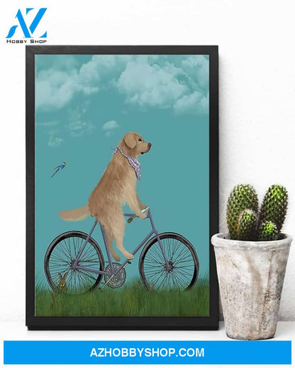 Cycling Retriever Vertical Art Canvas, Wall Decor Visual Art
