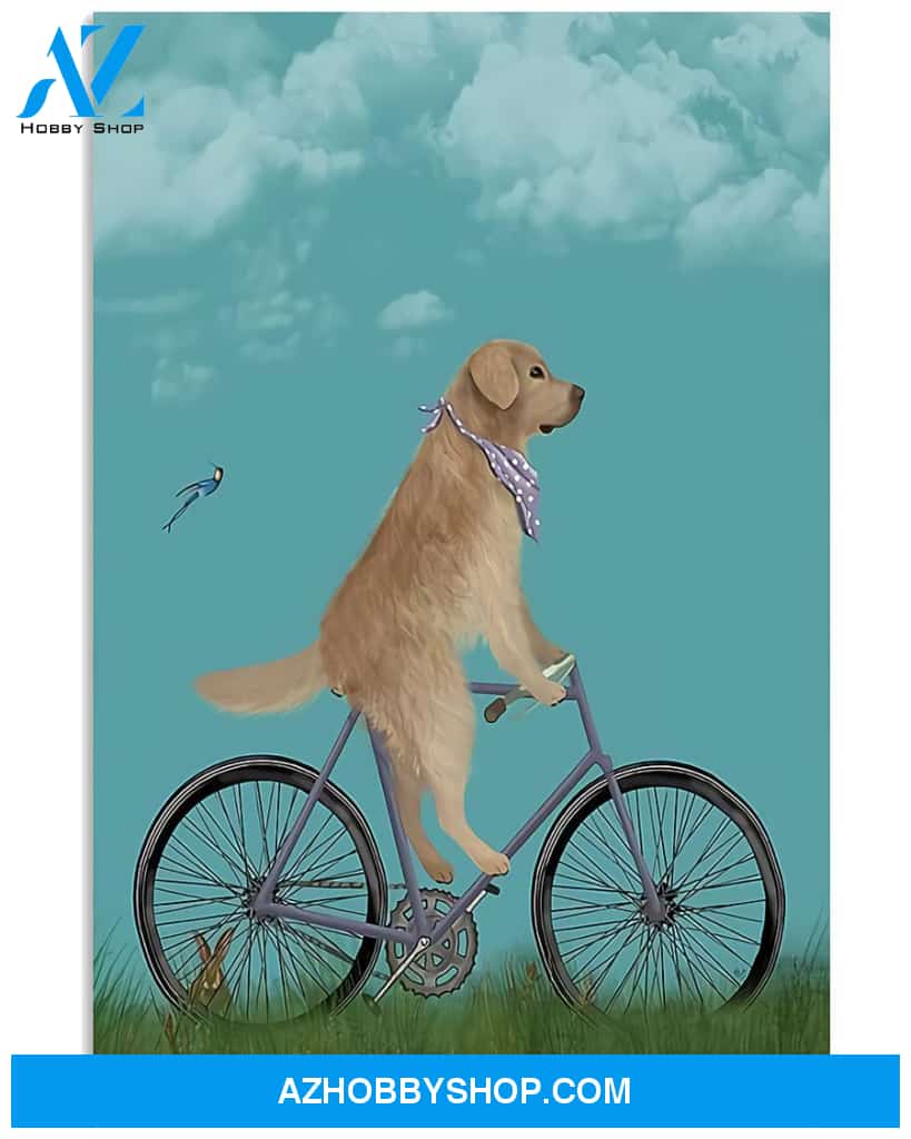 Cycling Retriever Vertical Art Canvas, Wall Decor Visual Art