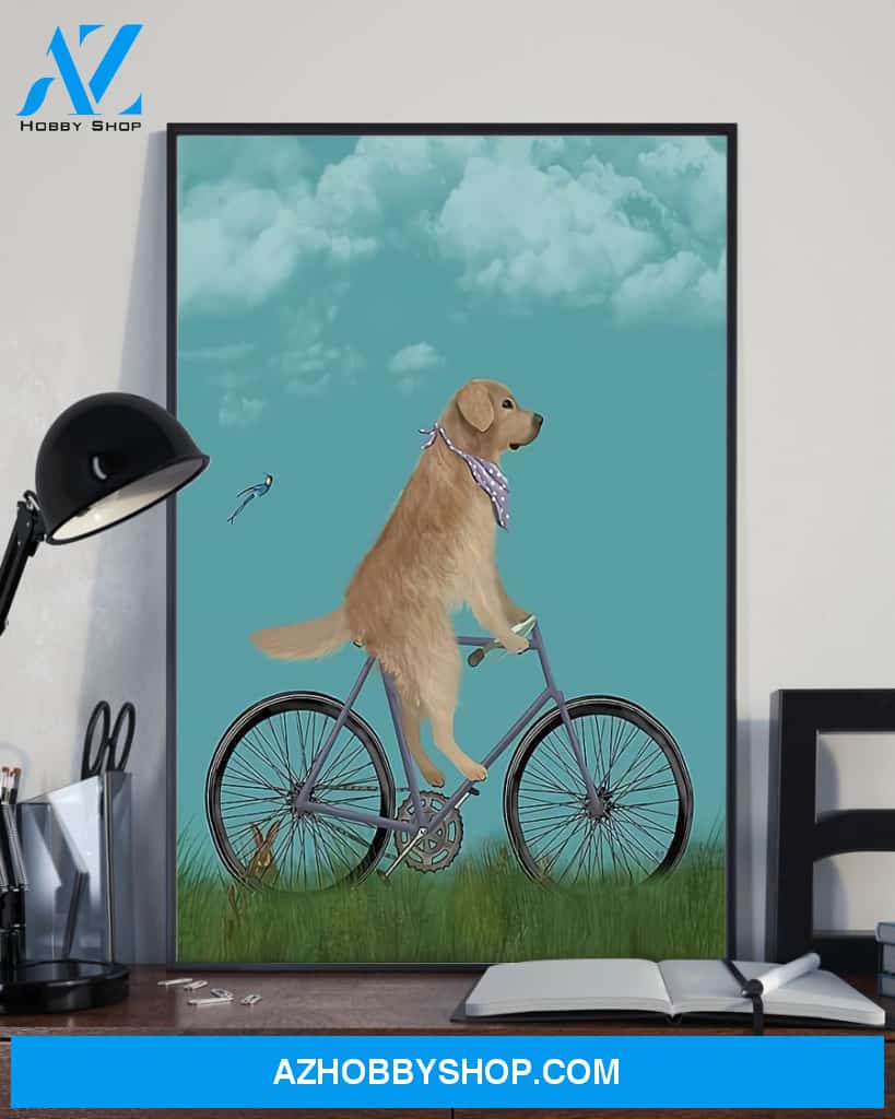 Cycling Retriever Vertical Art Canvas, Wall Decor Visual Art