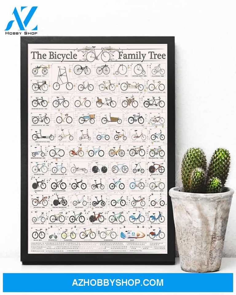 Cycling The Bicycle Family Tree Vertical Canvas Painting, Wall Decor Visual Art