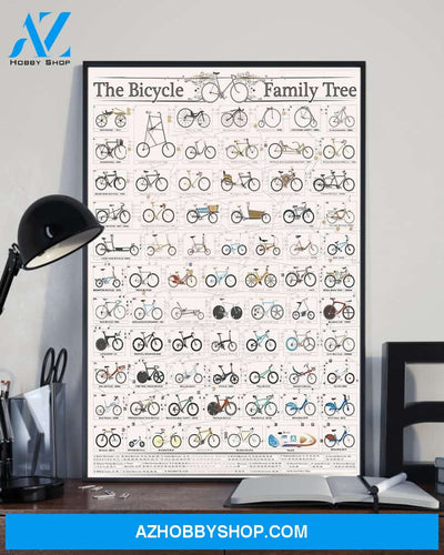 Cycling The Bicycle Family Tree Vertical Canvas Painting, Wall Decor Visual Art