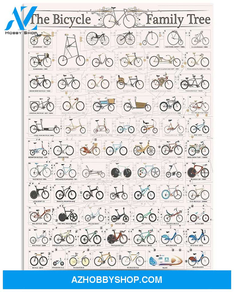 Cycling The Bicycle Family Tree Vertical Canvas Painting, Wall Decor Visual Art