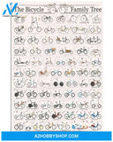 Cycling The Bicycle Family Tree Vertical Canvas Painting, Wall Decor Visual Art
