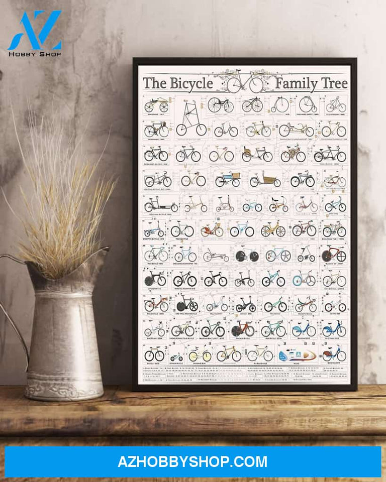 Cycling The Bicycle Family Tree Vertical Canvas Painting, Wall Decor Visual Art
