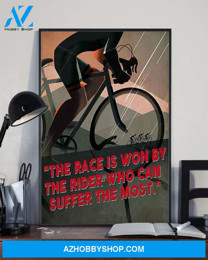 Cycling The Race Is Won By The Rider Vertical Canvas Painting, Wall Decor Visual Art
