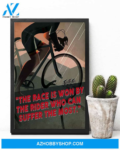 Cycling The Race Is Won By The Rider Vertical Canvas Painting, Wall Decor Visual Art