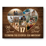 17th Wedding Anniversary Present, Gift For 17th Anniversary, Heart Shape Photo Collage