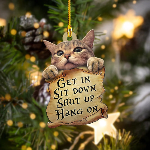 Funny Cat Hanging Ornament, Get In Sit Down Shut Up Hang On Cat Flat Acrylic Ornament