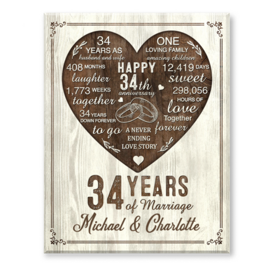 34th Year Anniversary Gift, 34th Wedding Anniversary Gift For Husband, 34 Year Anniversary Gift For Wife