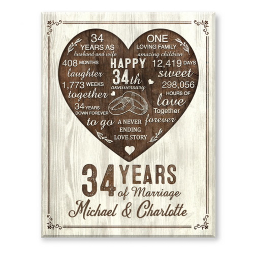 34th Year Anniversary Gift, 34th Wedding Anniversary Gift For Husband, 34 Year Anniversary Gift For Wife