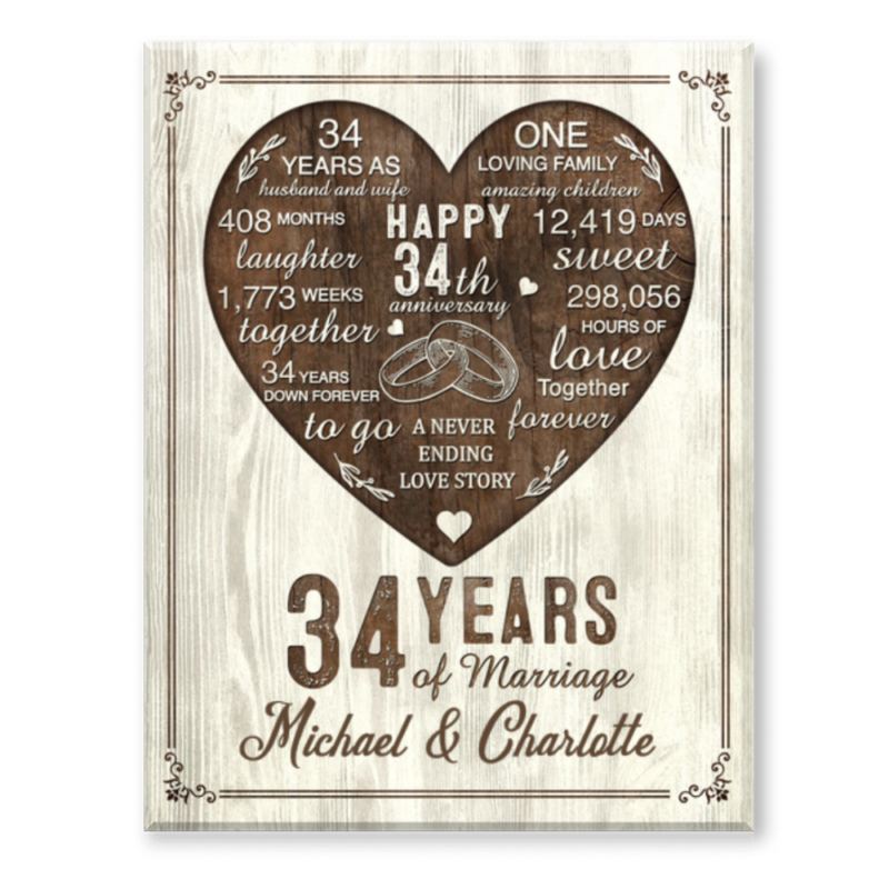 34th Year Anniversary Gift, 34th Wedding Anniversary Gift For Husband, 34 Year Anniversary Gift For Wife