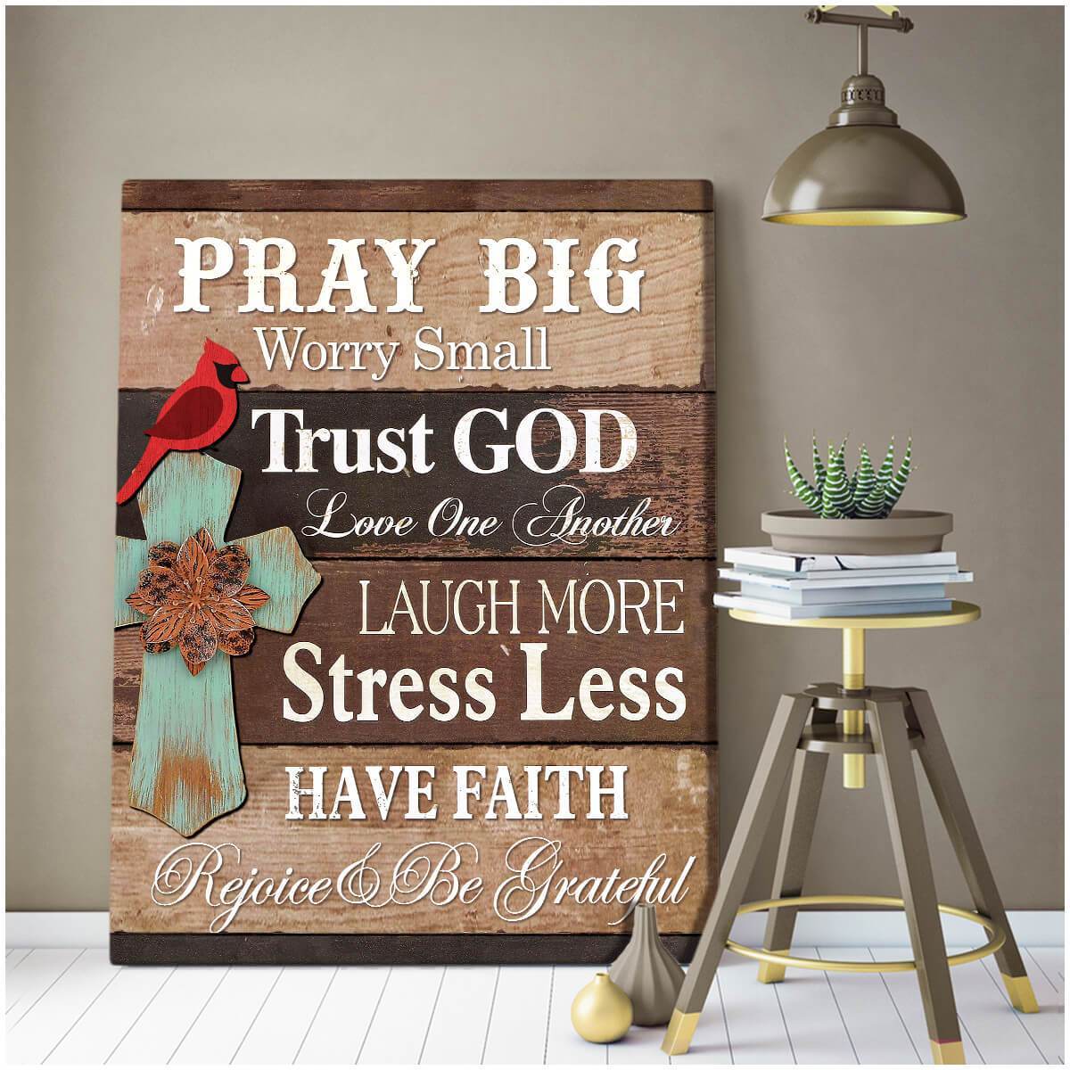 Pray Big Cross and Cardinal Canvas Wall Art Decor