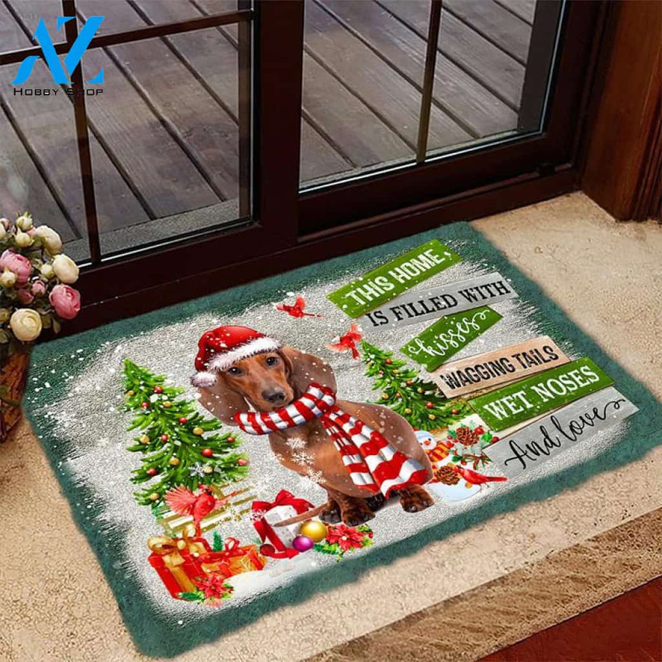 Dachshund 02 This Home Is Filled With Kisses Christmas Dog Doormat