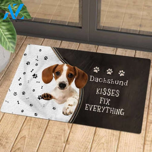 Dachshund 2 Doormat, Kisses Fix Everything Doormat, Dog Welcome Mat, Funny Welcome Mats for Dogs Lovers