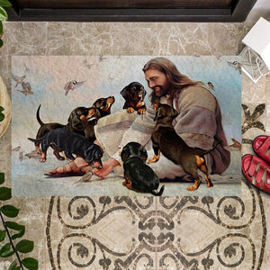 Jesus Surrounded By Dachshunds Doormat