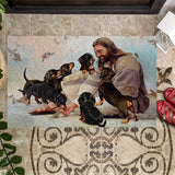 Jesus Surrounded By Dachshunds Doormat