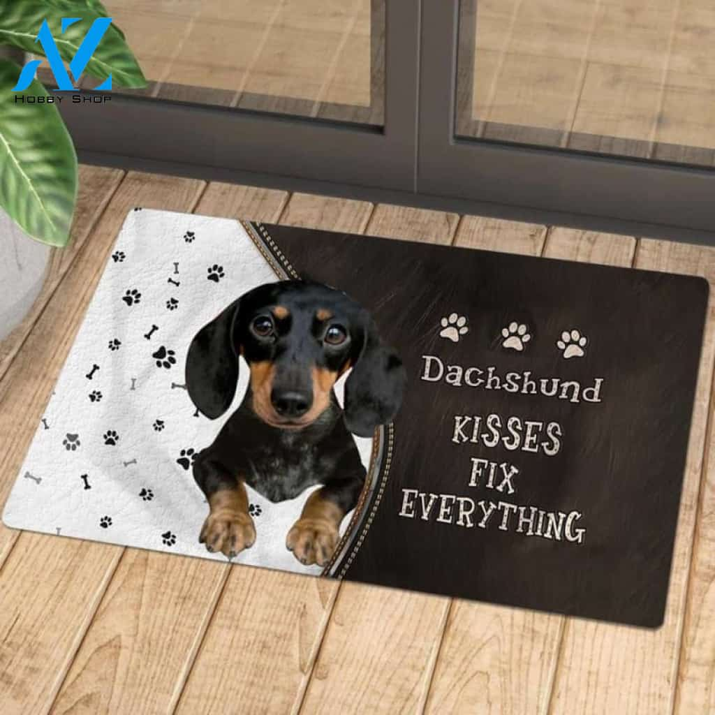 Dachshund 3 Doormat, Kisses Fix Everything Doormat, Dog Welcome Mat, Funny Welcome Mats for Dogs Lovers