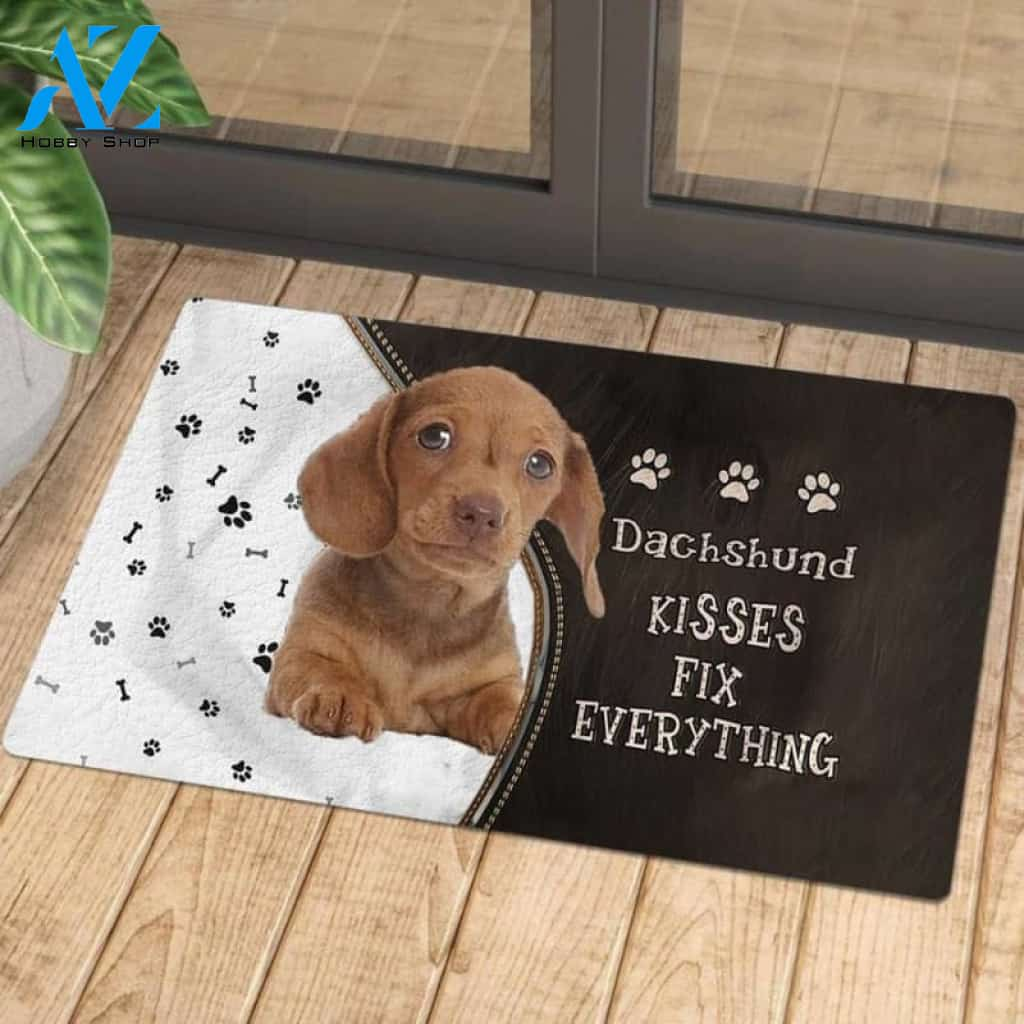 Dachshund 4 Doormat, Kisses Fix Everything Doormat, Dog Welcome Mat, Funny Welcome Mats for Dogs Lovers