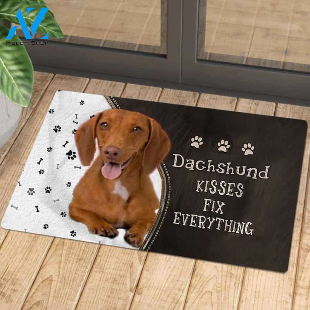 Dachshund 6 Doormat, Kisses Fix Everything Doormat, Dog Welcome Mat, Funny Welcome Mats for Dogs Lovers