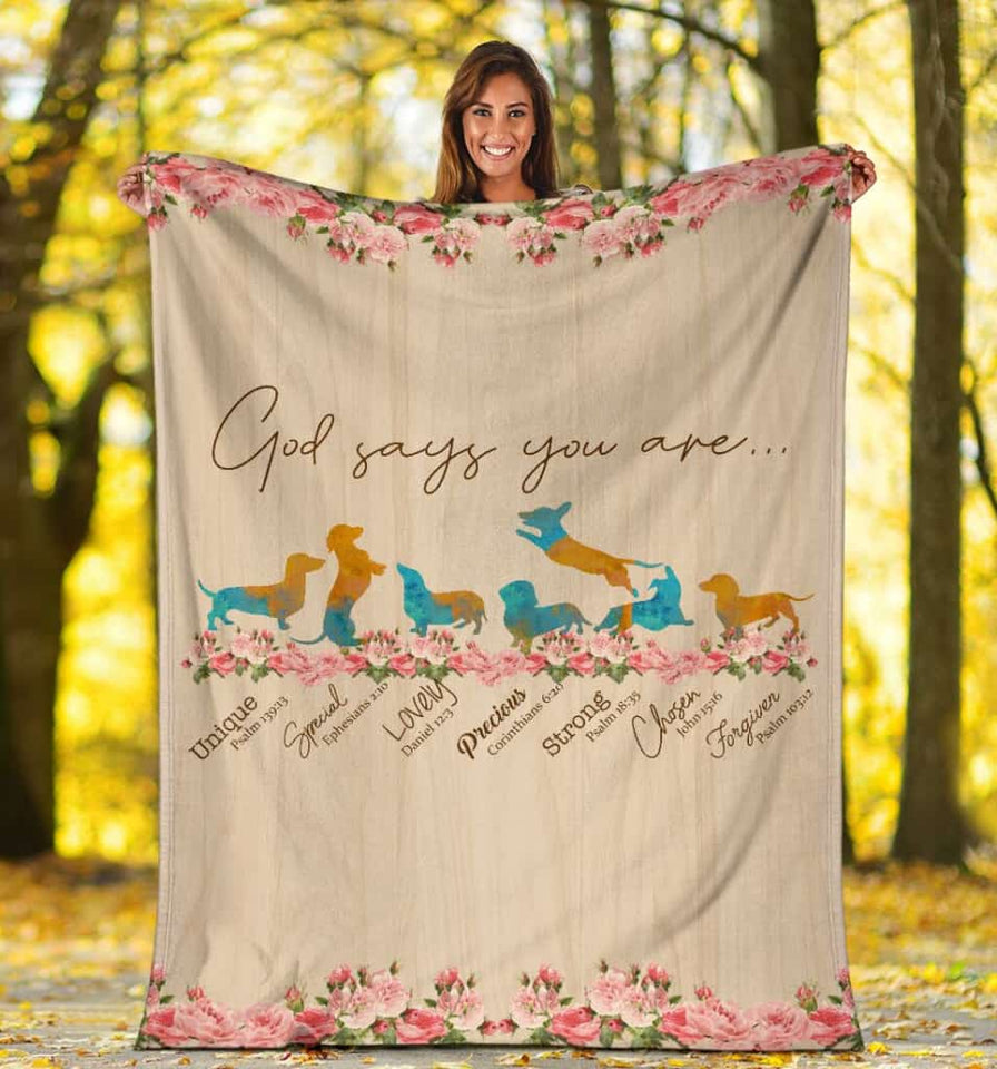 Dachshund And Flower - God Says You Are Blanket Gift For Dog lovers Birthday Gift Home Decor Bedding Couch Sofa Soft and Comfy Cozy